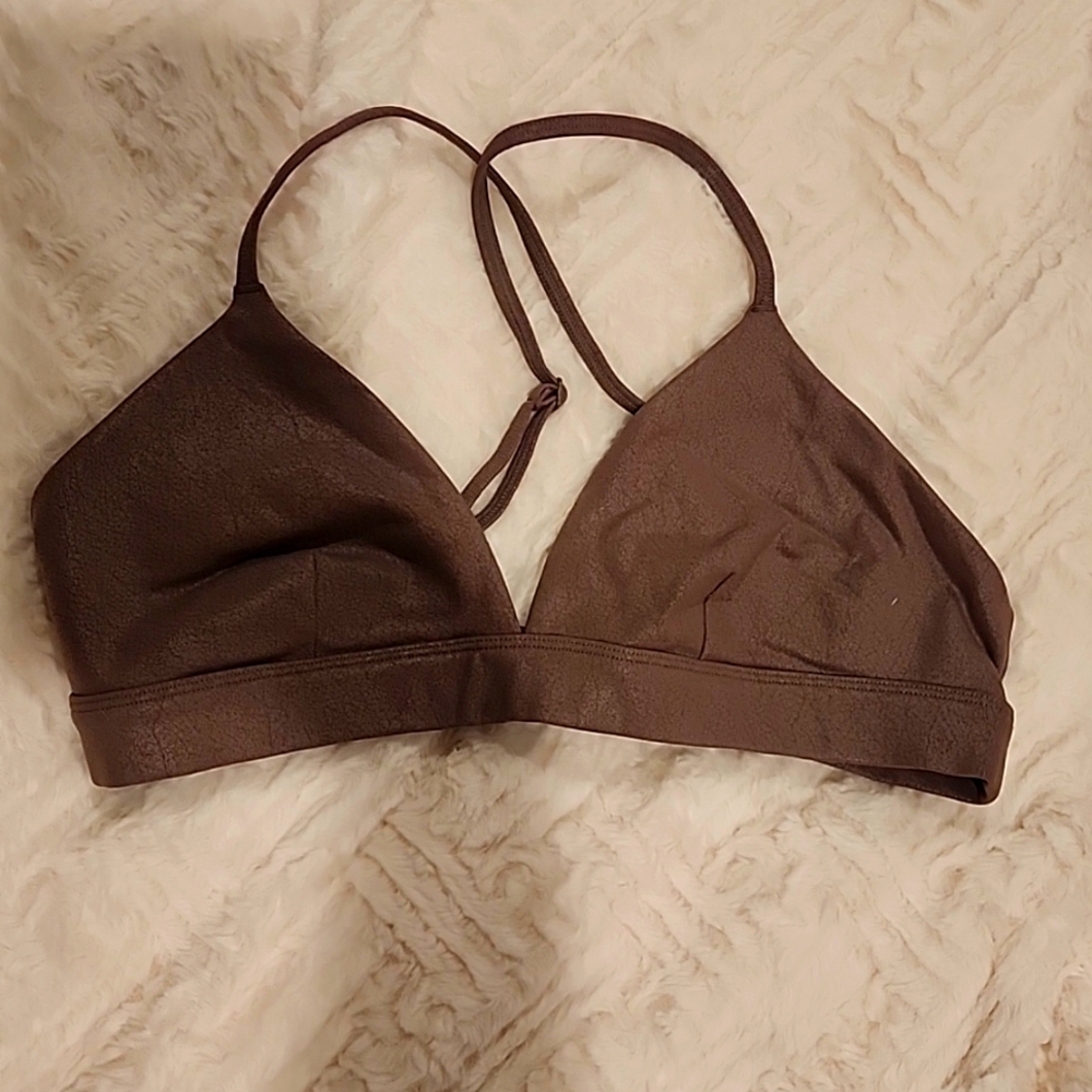 LARGE ALO Yoga Faux Leather Airbrush Splendor Sports Bra